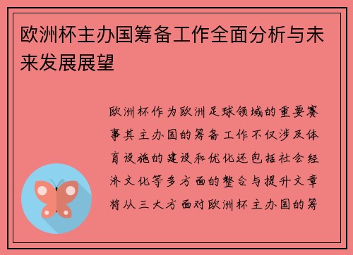 欧洲杯主办国筹备工作全面分析与未来发展展望