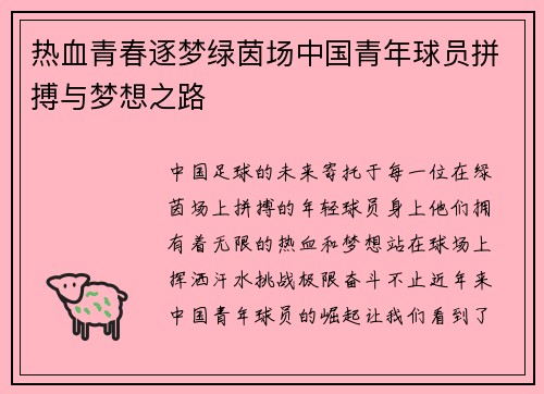 热血青春逐梦绿茵场中国青年球员拼搏与梦想之路